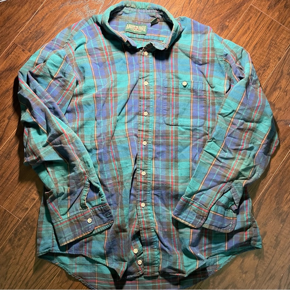 Vintage American Eagle Flannel Plaid Button Down